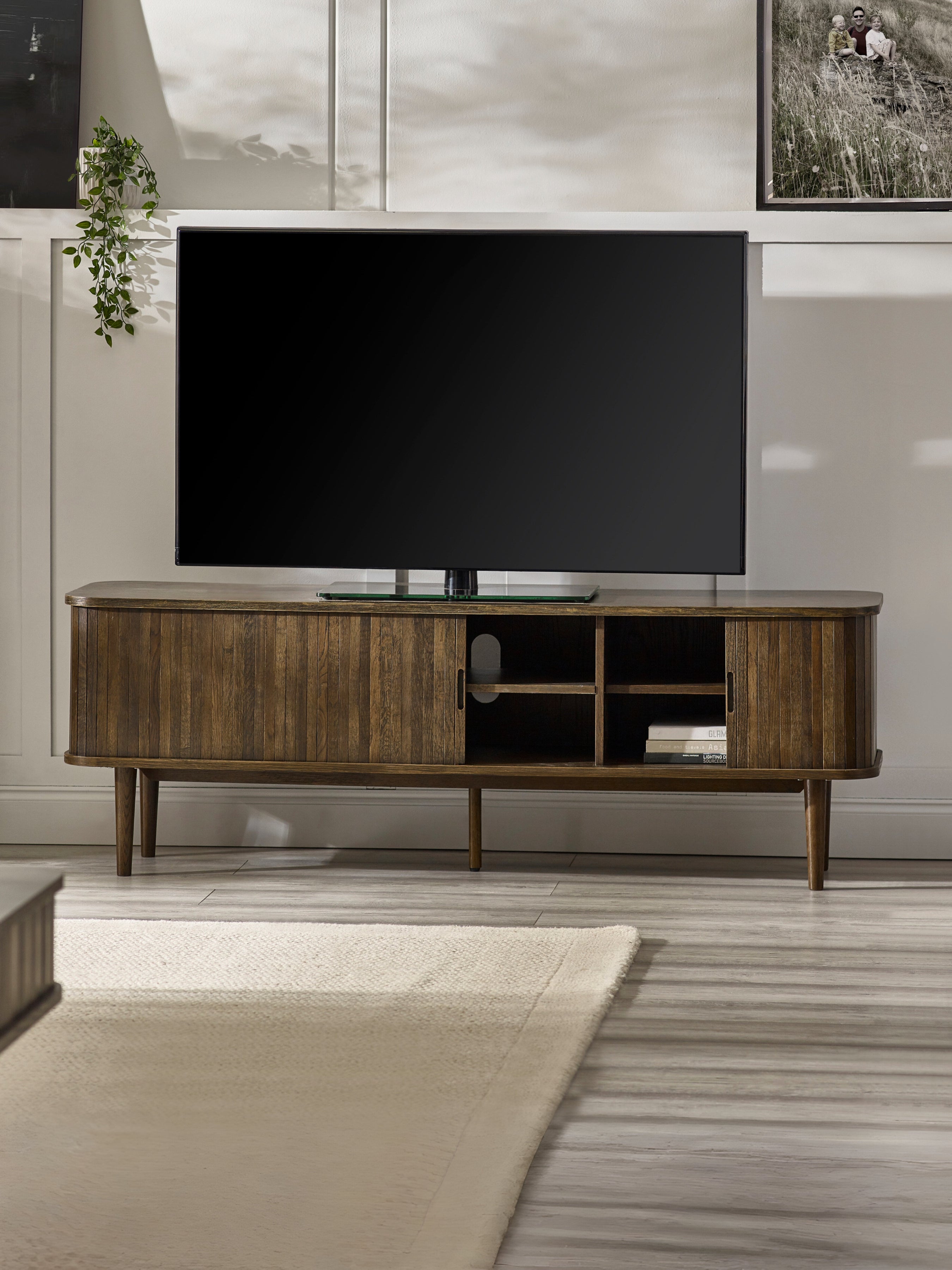Pedra Dark Oak Wood Slatted Media Unit